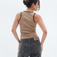 Camel Contrast Trim Crewneck Top Basic