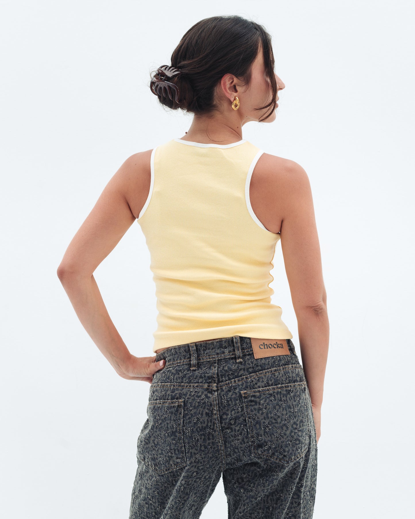 Butter Yellow Contrast Crewneck Top Basic