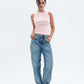 Baby Pink Contrast Crewneck Top Basic