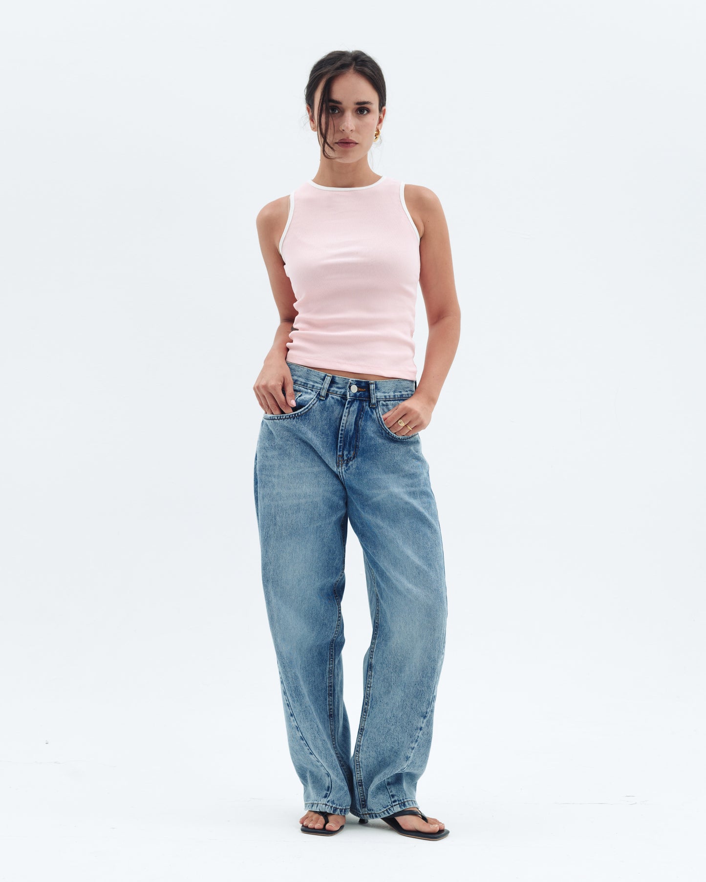 Baby Pink Contrast Crewneck Top Basic