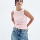 Baby Pink Contrast Crewneck Top Basic