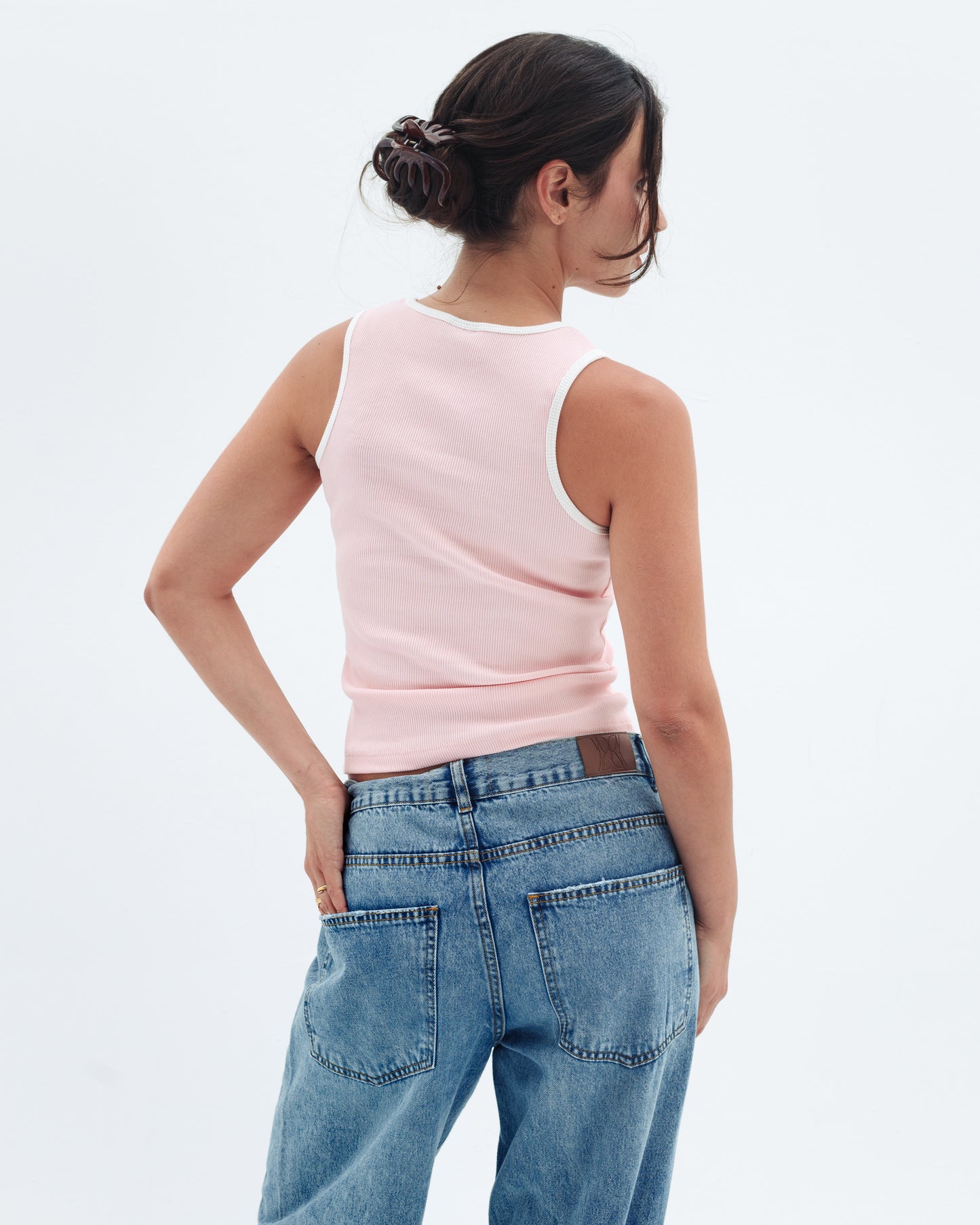 Baby Pink Contrast Crewneck Top Basic