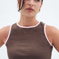 Brown x Pink Contrast Crewneck Top Basic