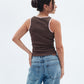 Brown x Pink Contrast Crewneck Top Basic