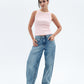 Baby Pink x Yellow Contrast Crewneck Top Basic