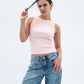 Baby Pink x Yellow Contrast Crewneck Top Basic