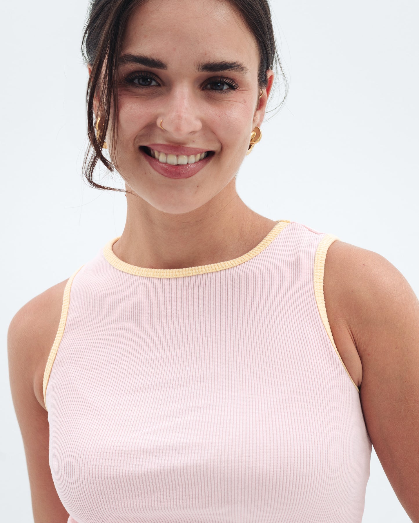 Baby Pink x Yellow Contrast Crewneck Top Basic