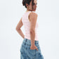 Baby Pink x Yellow Contrast Crewneck Top Basic