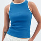 Blue x White Contrast Crewneck Top Basic