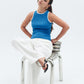 Blue x White Contrast Crewneck Top Basic