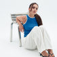 Blue x White Contrast Crewneck Top Basic