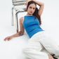 Blue x White Contrast Crewneck Top Basic