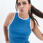 Blue x White Contrast Crewneck Top Basic