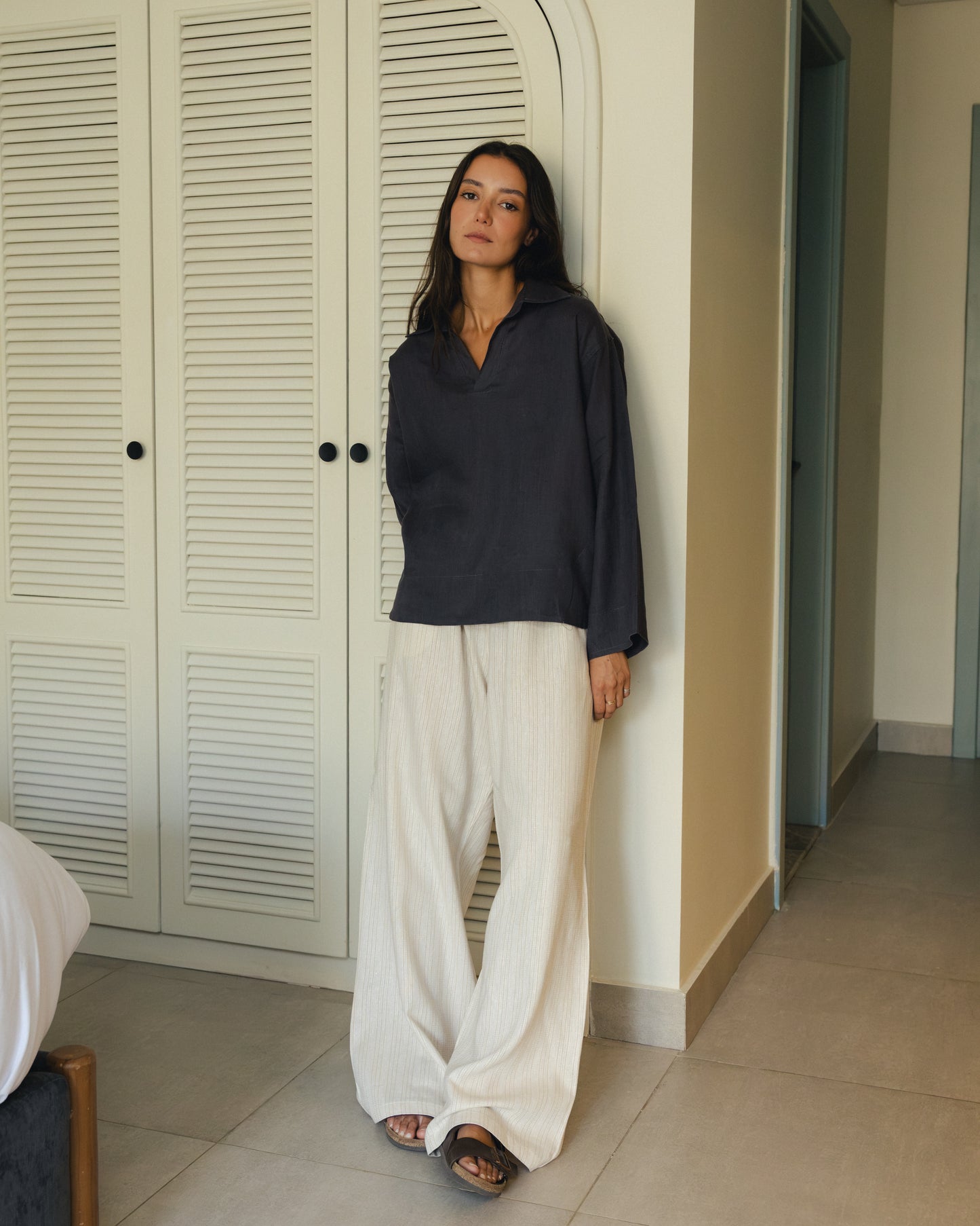 Charcoal Grey Pure Linen Blouse