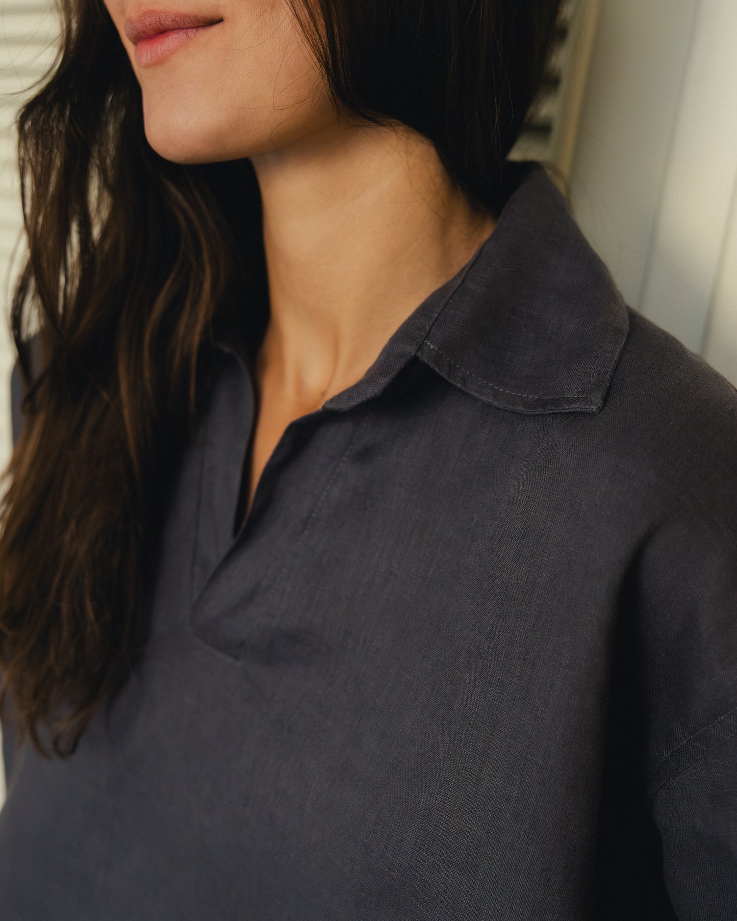 Charcoal Grey Pure Linen Blouse