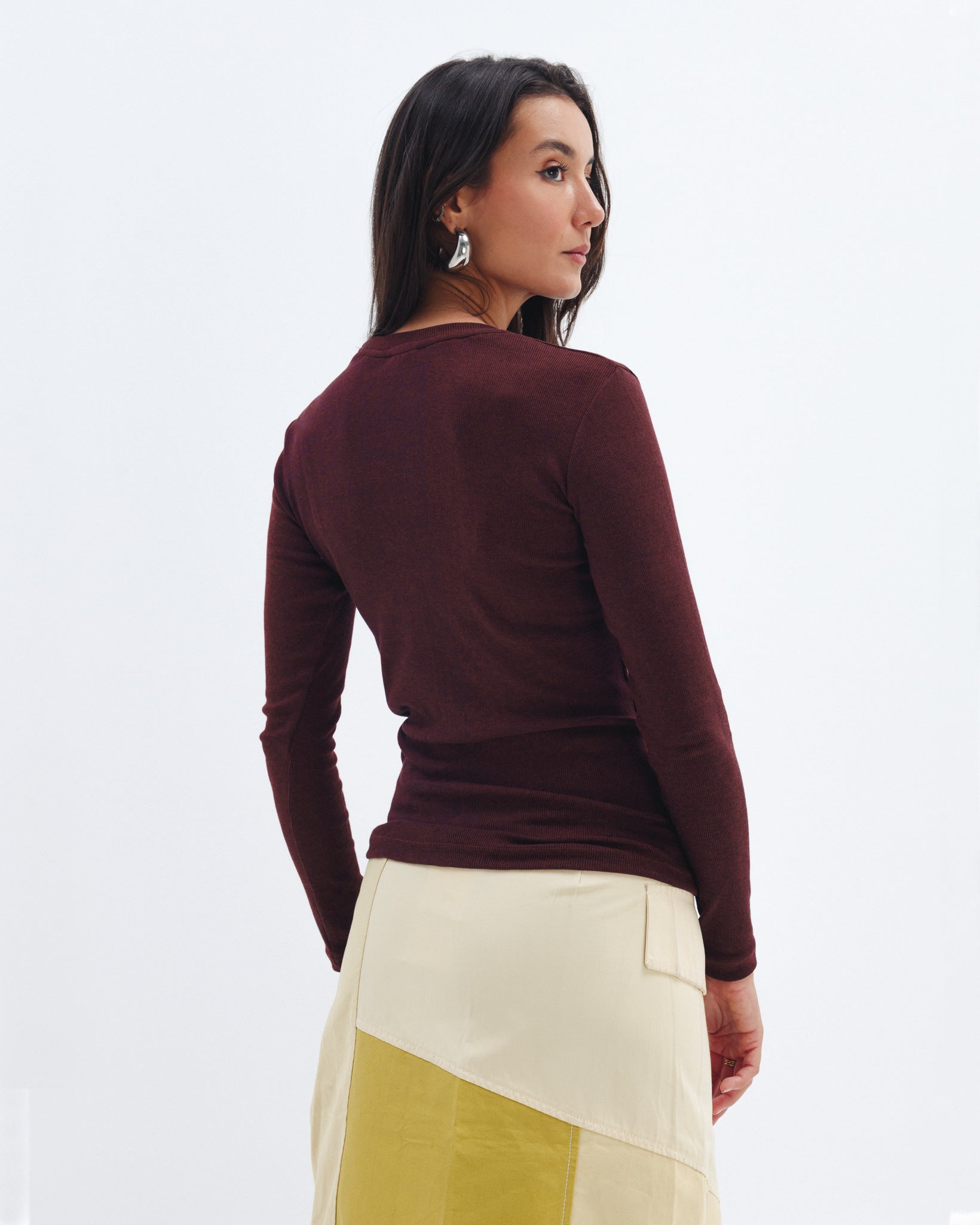 Women's burgundy ribbed long sleeve top - Chocka Egypt