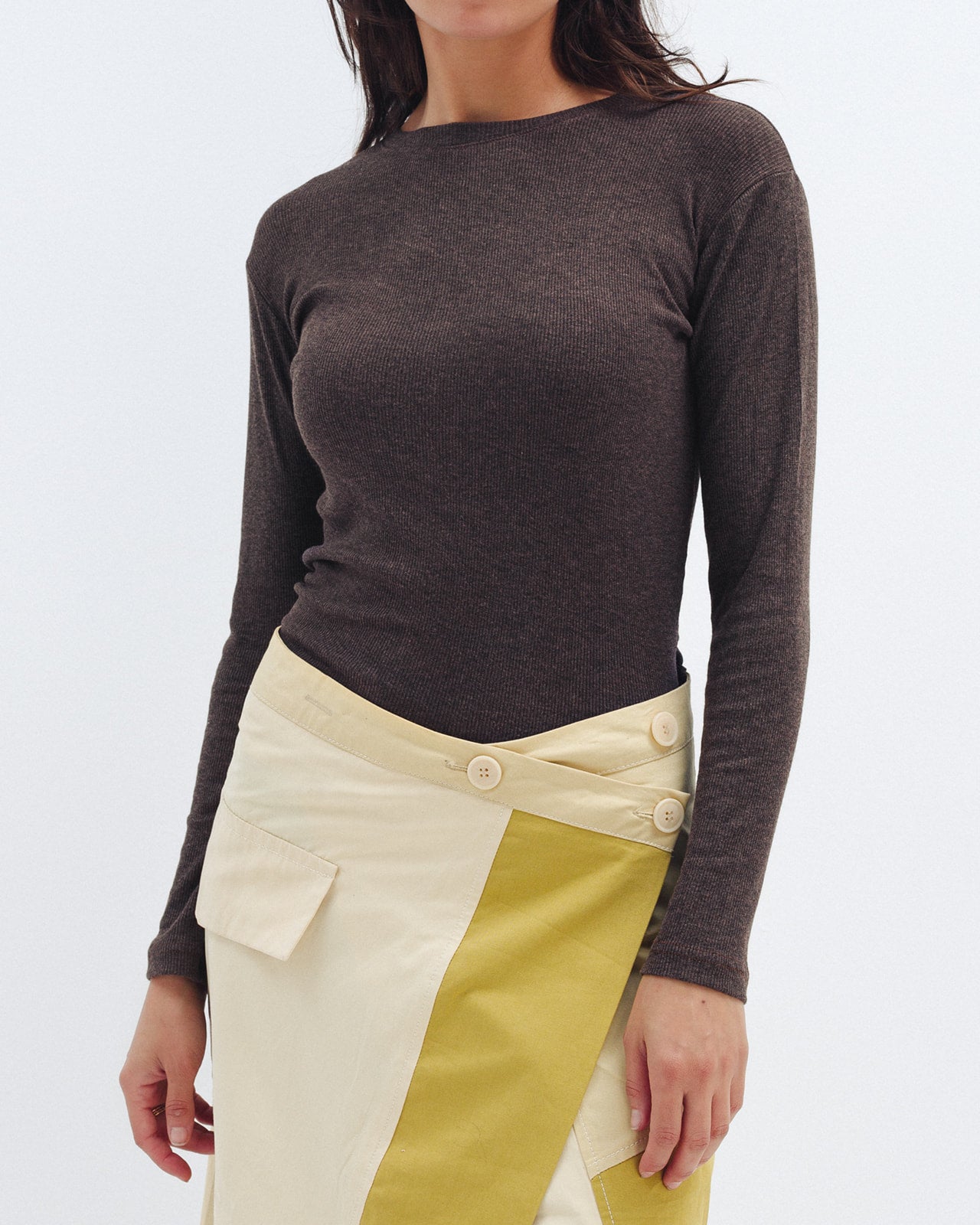 Women's brown ribbed long sleeve top - Chocka Egypt