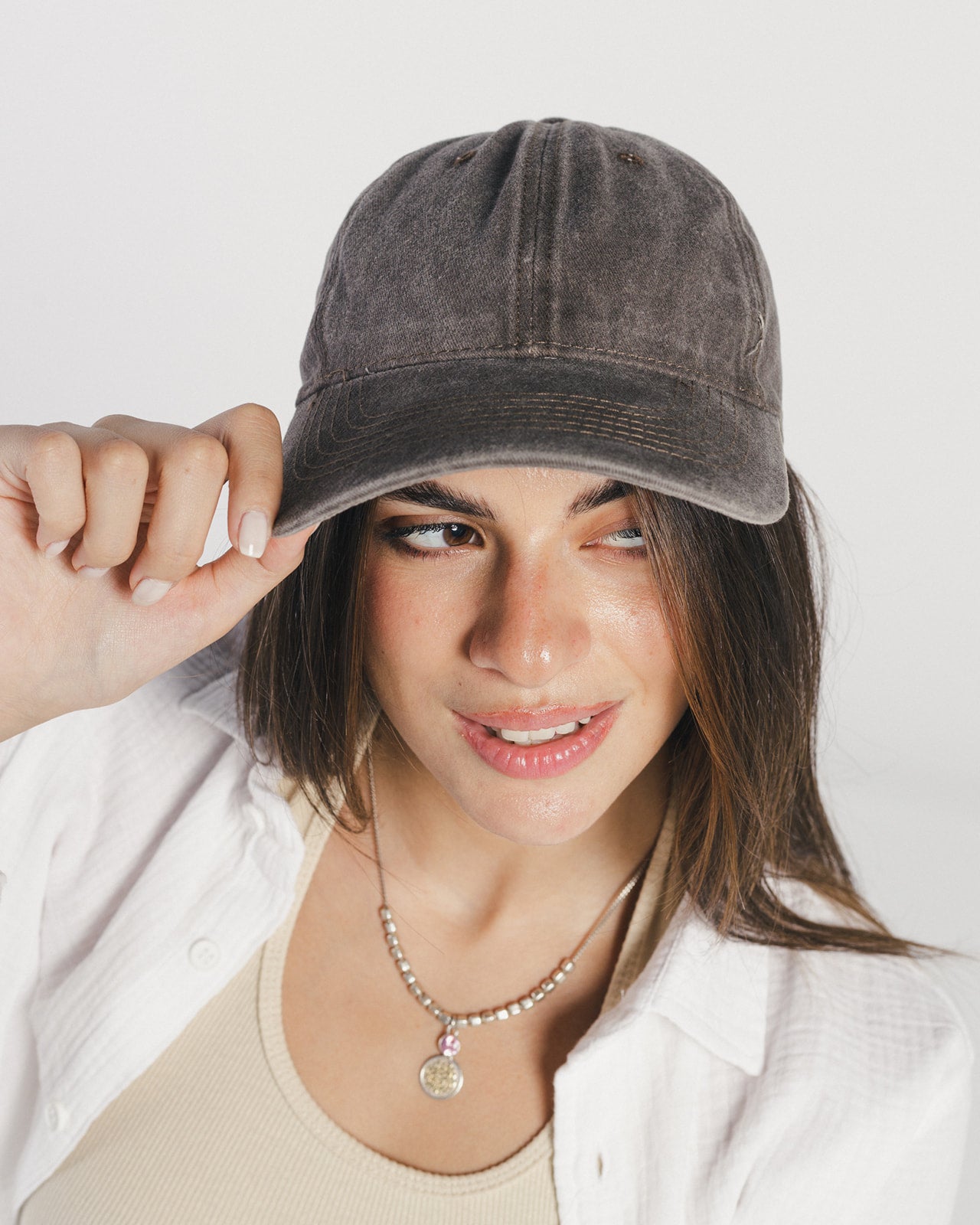 Brown washed cap washed cotton detail, Chocka