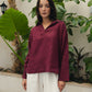 100% Pure Linen Burgundy Blouse