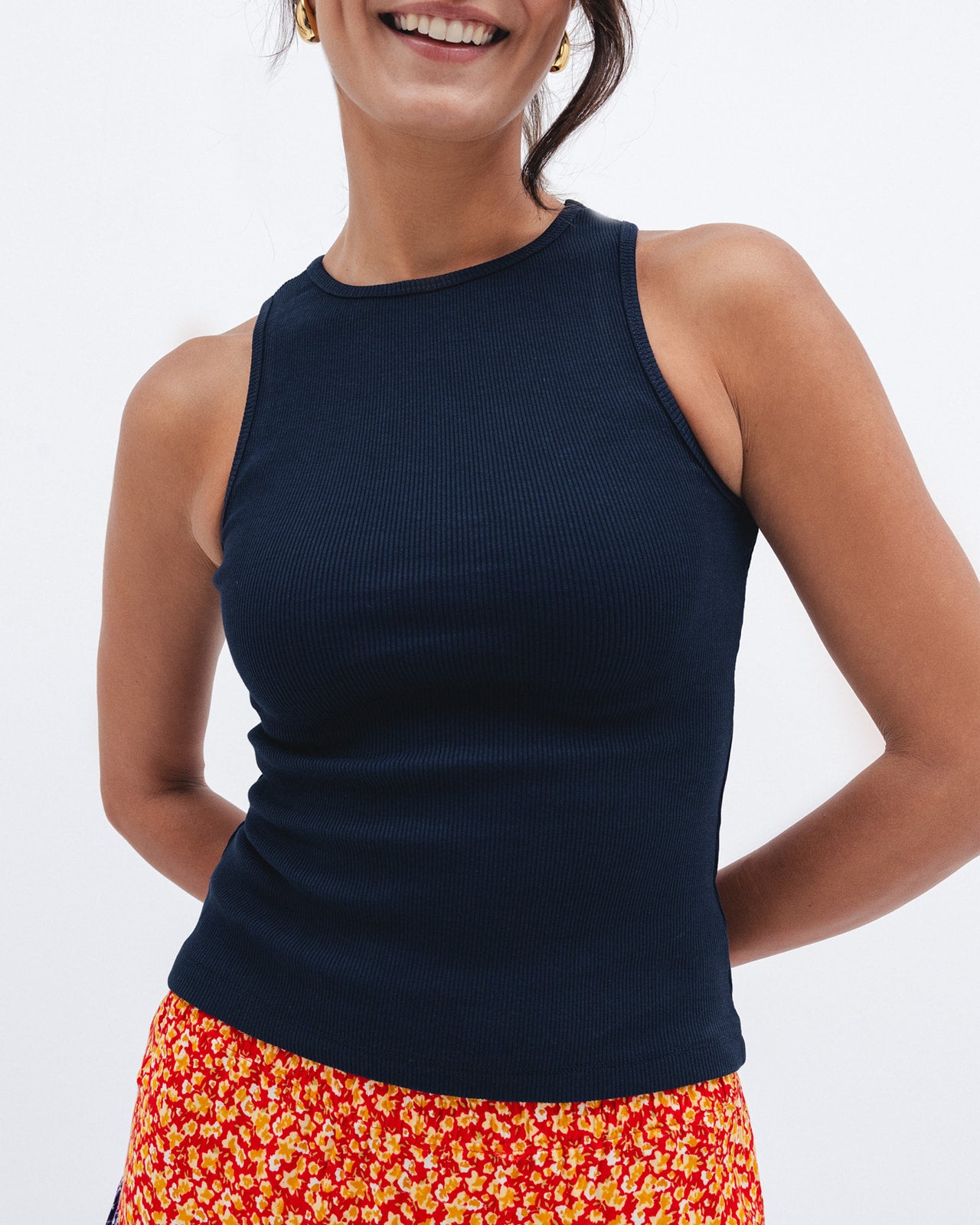 Dark Blue Ribbed Crewneck Top