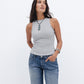 Grey Ribbed Crewneck Top