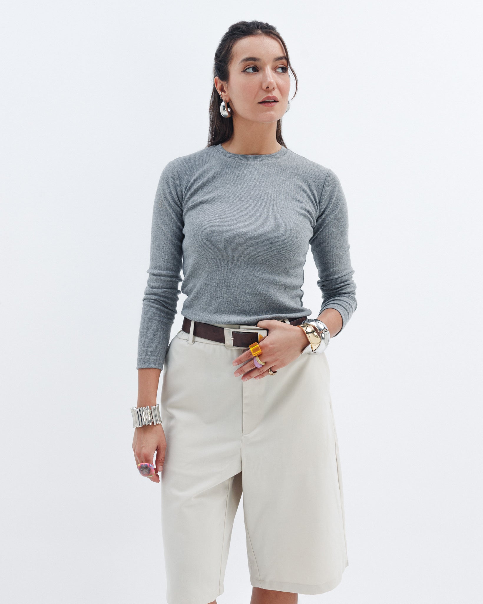 Grey Ribbed Long Sleeve Chocka