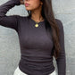Brown Ribbed Long Sleeve Chocka
