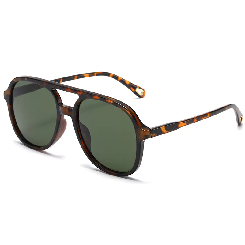Shop these trendy Tortoise Shell Aviator Sunglasses. Featuring a double bridge and dark green lenses for a classic, bold look. Provides essential protection