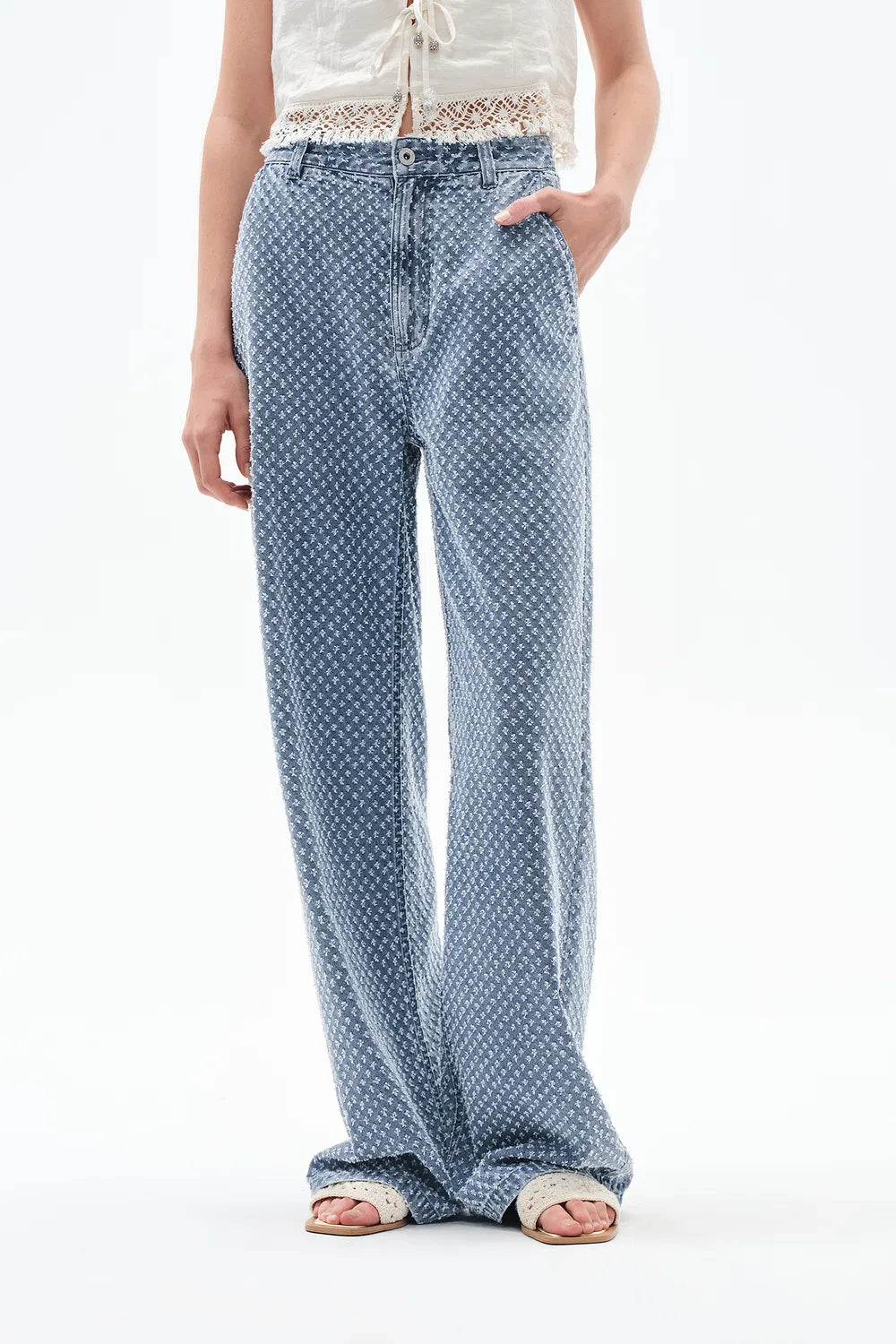 ICE JACQUARD WIDE LEG JEANS