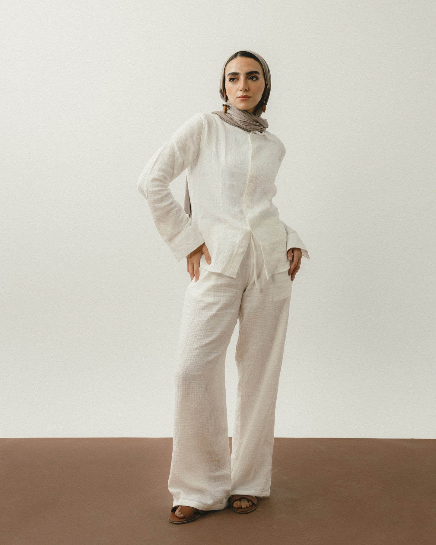 White Crinkle Pants
