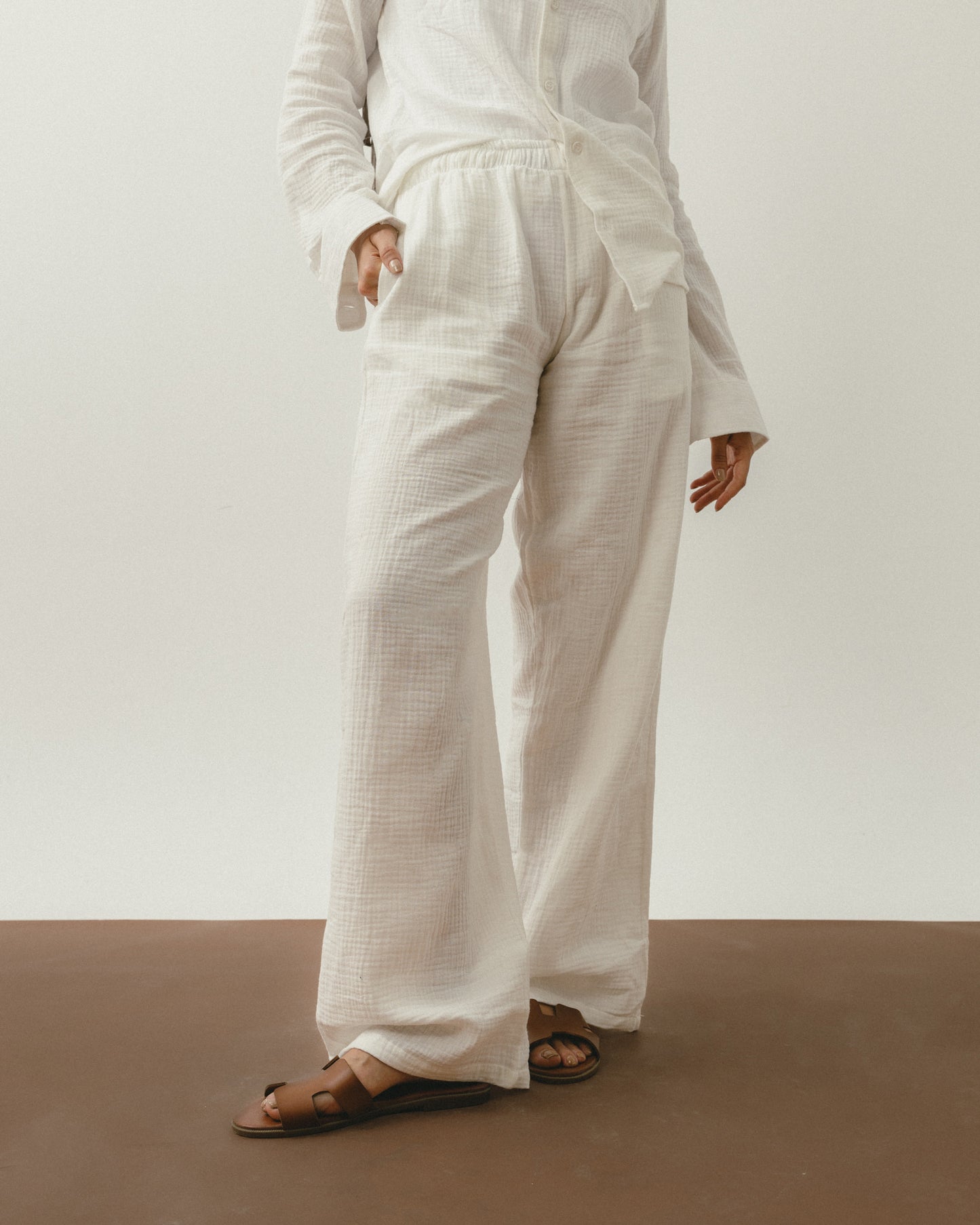 White Crinkle Pants